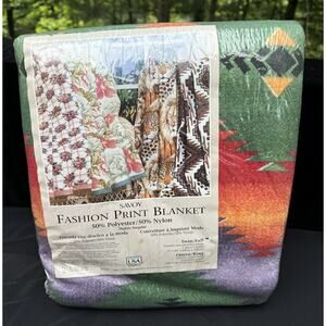 New 1980 Savoy Fashion Print Blanket Southwest Design Twin/Full Brand New!